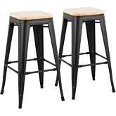 Oregon 30" Bar Stool in Natural Wood & Black Steel (Set of 2)